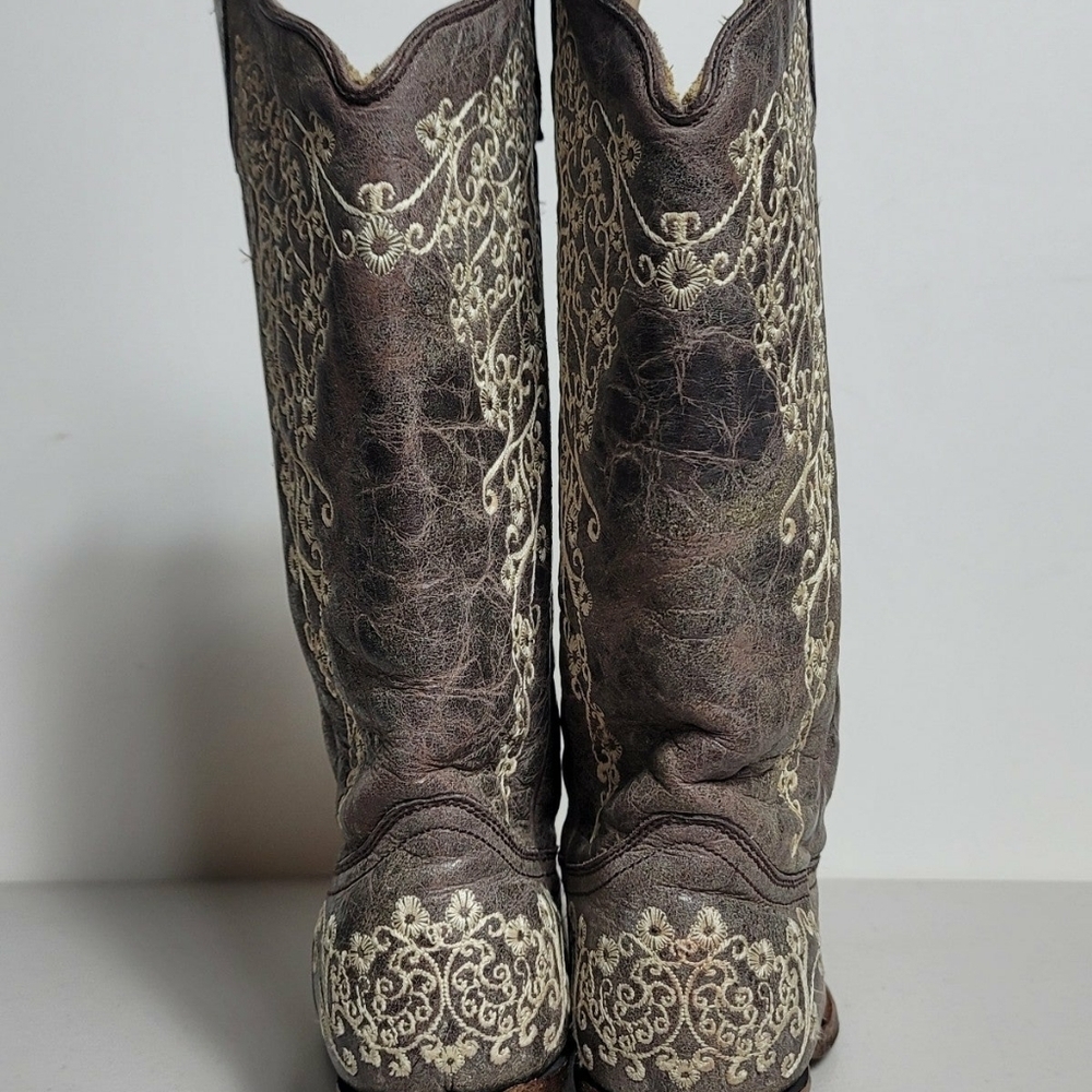 Corral A1094 Women's 6M Tan Leather Cream Embroidered Snip Toe Western Boots - Picture 6 of 12